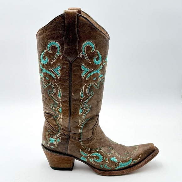 Circle G Mexico 90sTurquoise Embroider Western Boots Vintage 8.5